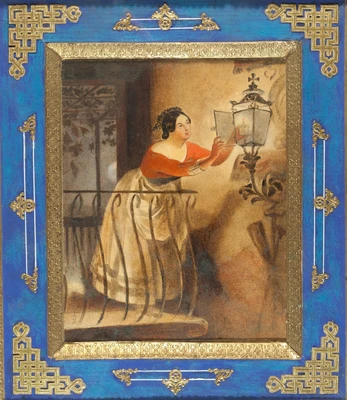 К.П. Брюллов. «Итальянка, зажигающая лампаду». Акварель. 1-я половина XIX века